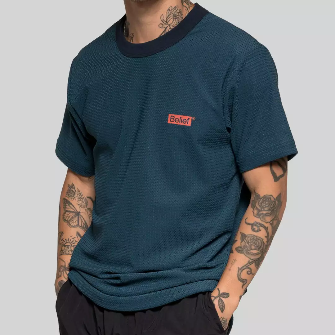 Belief NYC Box Logo Mesh Tee - Dark Teal New Arrivals 3 Belief NYC Box Logo Mesh Tee - Dark Teal New Arrivals
