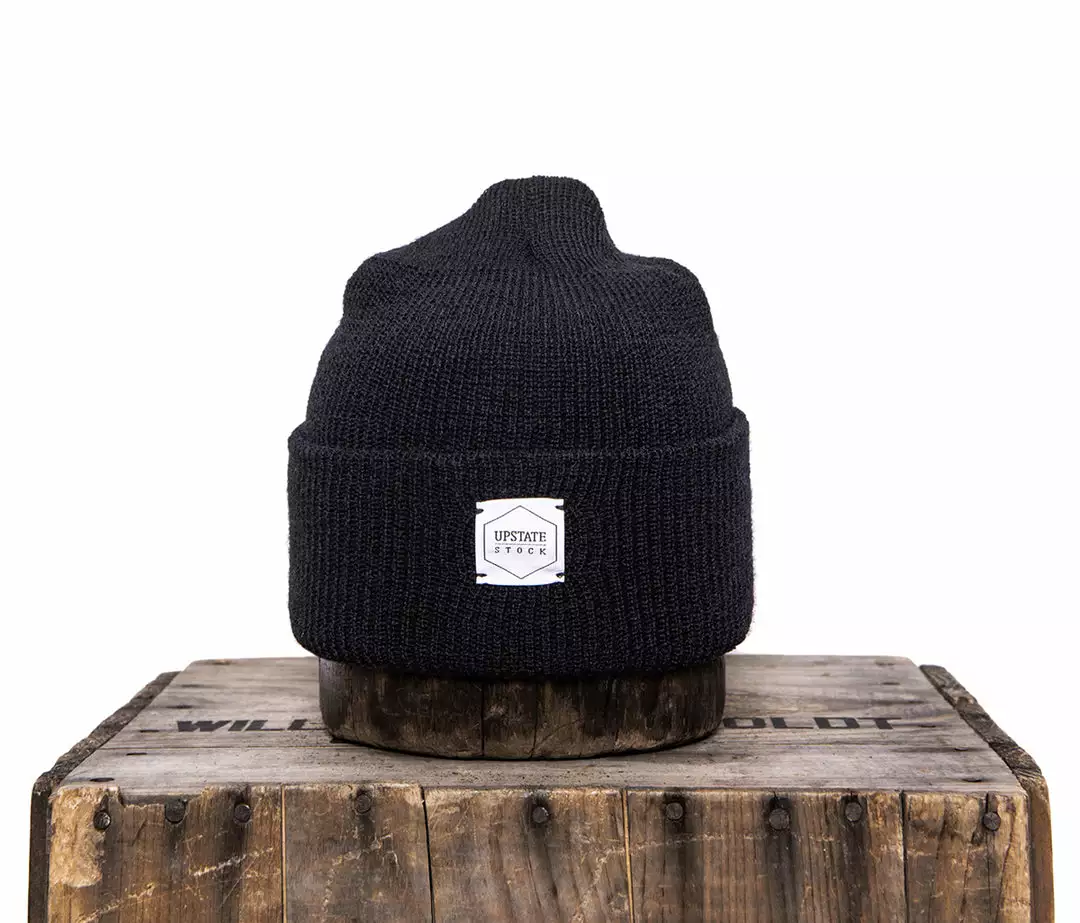 Headwear Upstate Stock 100% Wool Watchcap - Black 1 Headwear Upstate Stock 100% Wool Watchcap - Black